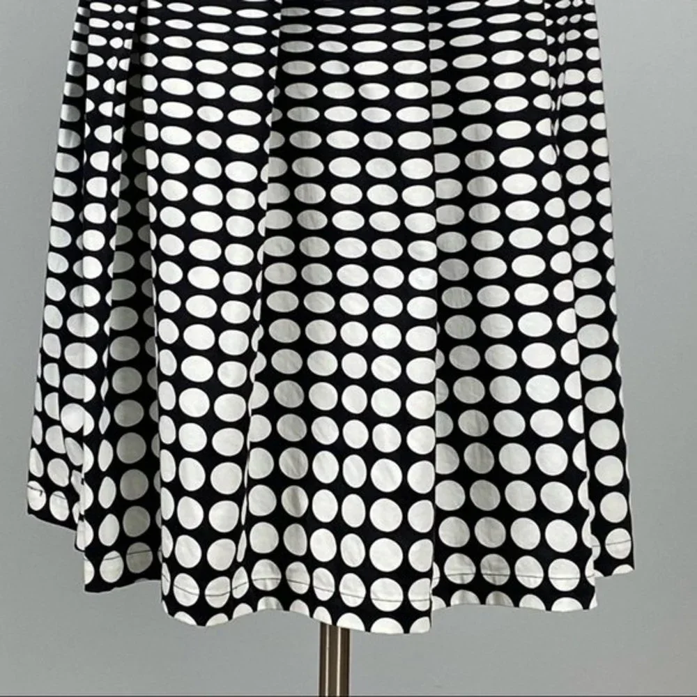 Calvin Klein Womens Black White Polka Dot Pleated Skirt Pockets Cotton size 6
